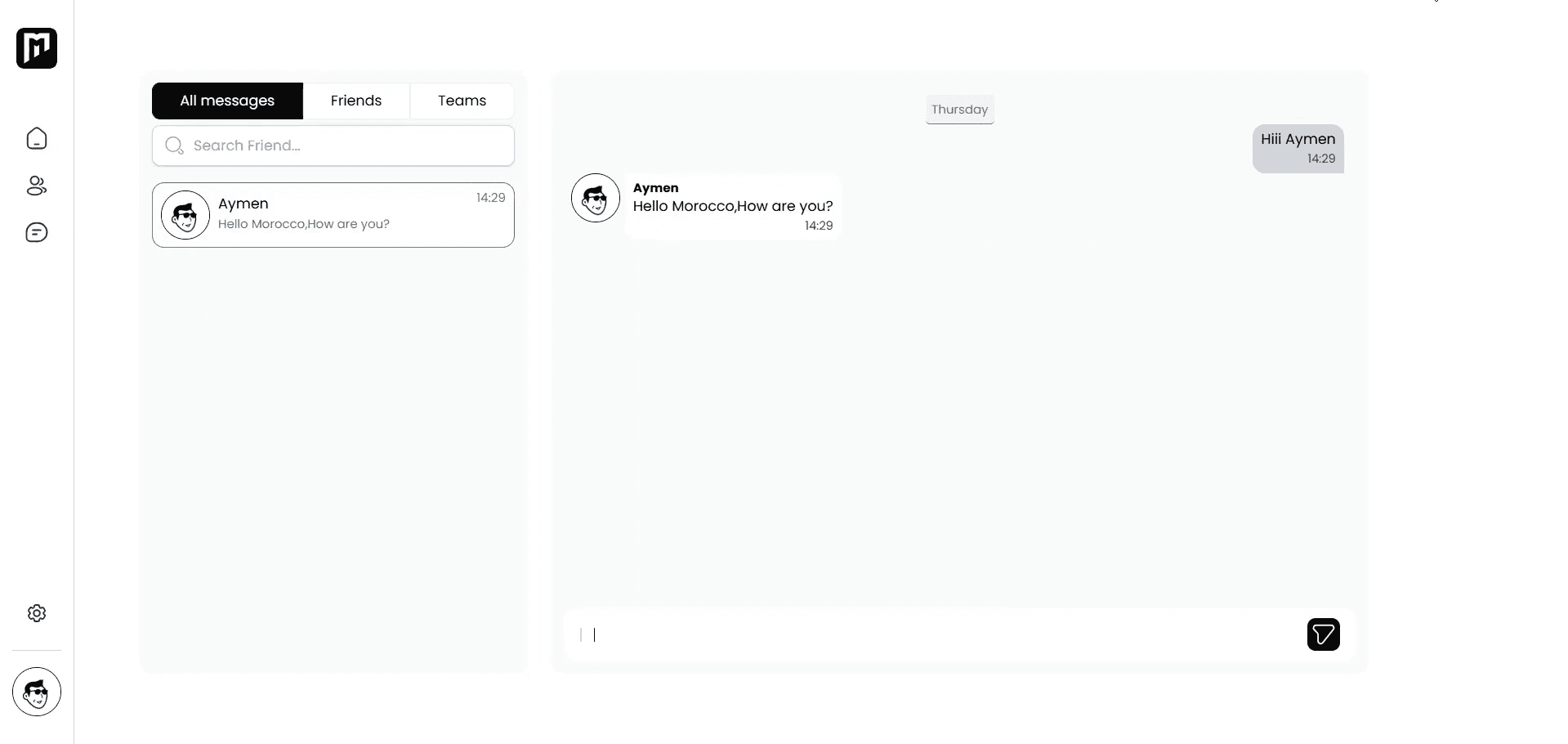 Collaborative chat interface showing conversation between users.